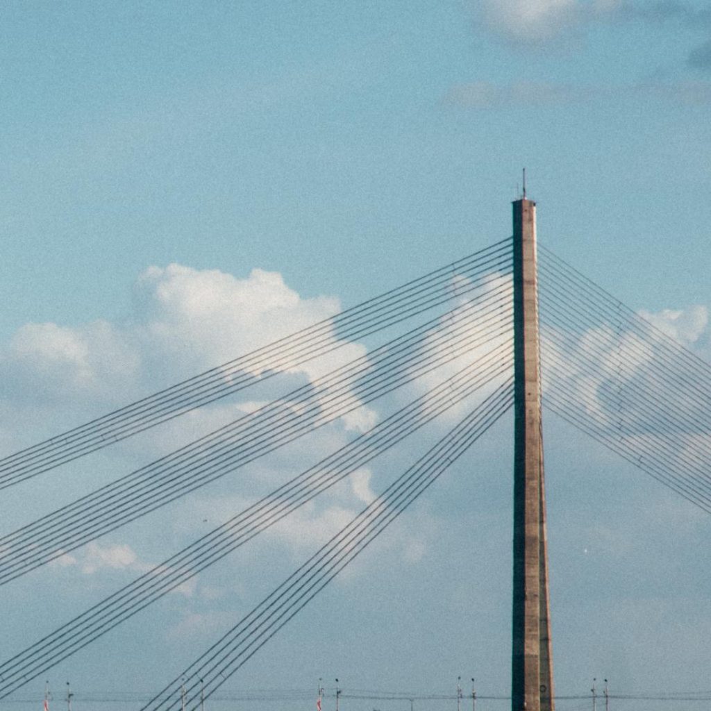 One of the bridge poles of a cable-standing bridge in Riga